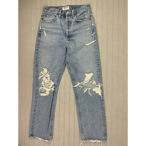 Agolde Size 24 Womens Jeans Button Fly Cotton High Rise Distress Straight - Picture 1 of 5